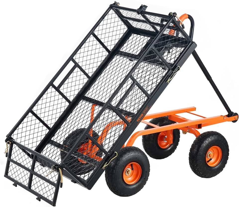 VEVOR Gartenwagen, Gartenkarre aus Metall mit einfach zu montierendem Rahmen, Kippbarer Bollerwagen mit umwandelbarem 2-in-1-Griff, Mehrzweckschubkarre mit 180 kg Tragfähigkeit, 25,4 cm Reifen