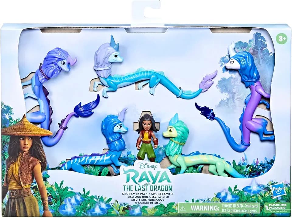 Disney Princess Raya and The Last Dragon Sisu Family Pack, Includes 5 Dragon Toys and Raya Doll, Toys for Kids 3 and Up