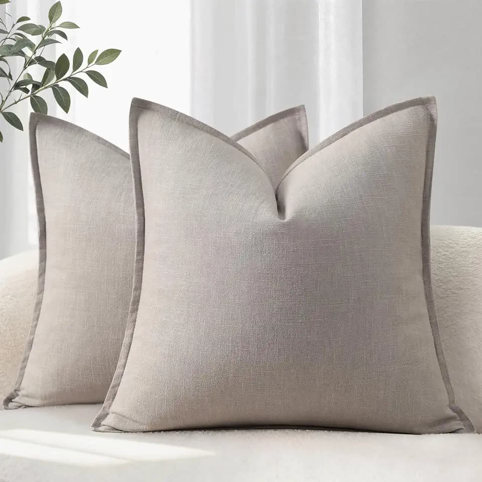 YCOLL Kissenbezug 50x50 2er Set Gemütliche Weiche Natur-Leinen Kissenhüllen Einfarbige Sofakissen Moderne Kissenbezüge mit Kante Dekokissen für Couch, Bett Wohnzimmer Grau