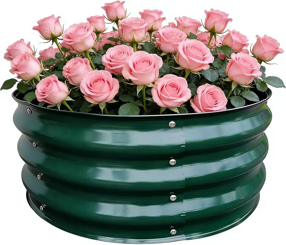 GrowHaus 2x2x1FT Galvanized Raised Garden Bed, Planter Boxes Outdoor Round Metal Garden Beds for Planting Vegetables Flowers Herbs Dark Green
