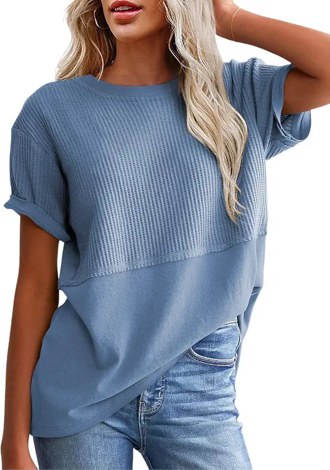 SHEWIN Women Summer Tunic Tops Waffle Knit Shirts