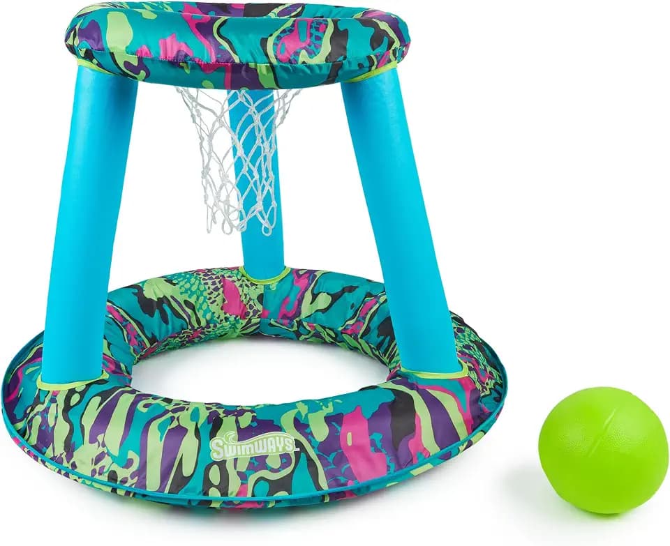 SwimWays Hydro Spring Hoops Inflatable Basketball Hoop, Waterproof Basketball Set with Hoop and Ball, Outdoor Games, Water Toys for Ages 5 and Up