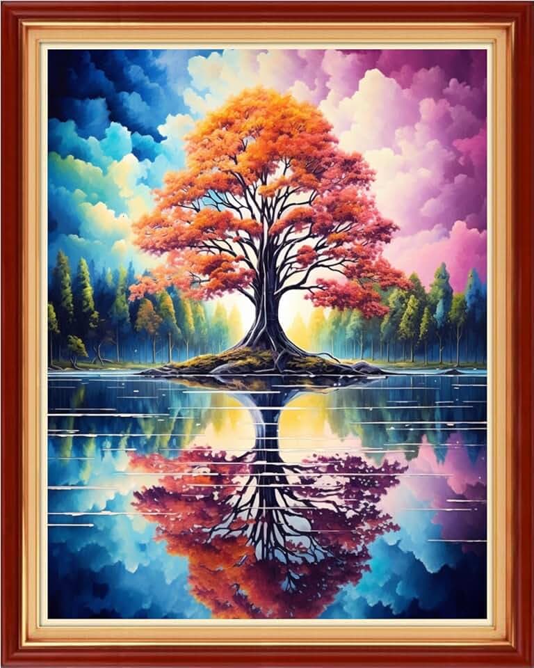 Disnesart Cross Stitch Stamped Full Embroidery Kits DIY 11CT Cotton Thread Printed DIY Needlepoint Kits Craft Needlework Set Cross-Stitch Stamped Sets-Colorful Tree 16x20 inch