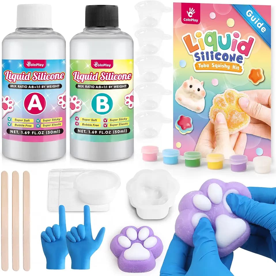 ColoPlay Taba Squishy Kit - 3.4OZ Rubber Experience Squishy Kit with Guided, Bubble Free and Faster Fully Cures - FuFu Squishy Kit with Mold - Stress Relief Entertainment