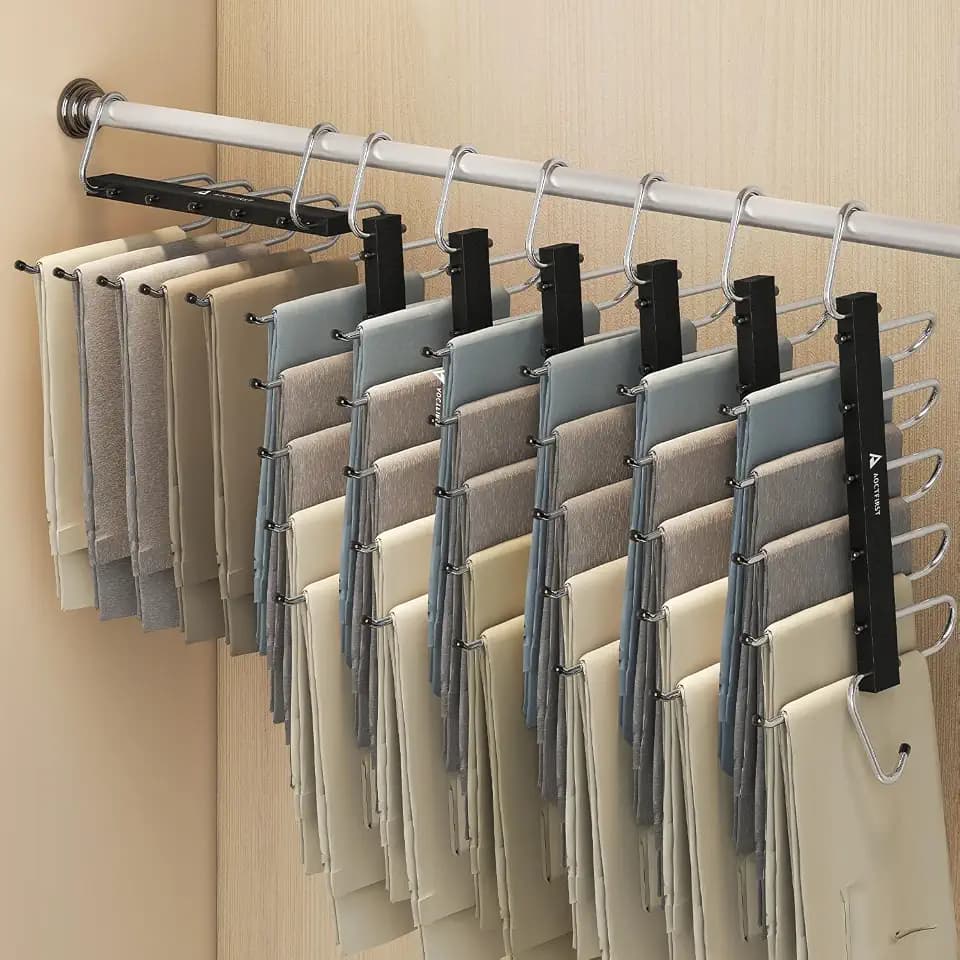 6 Pack Pants Hangers Space Saving,Closet Hanger Space Saver,Black