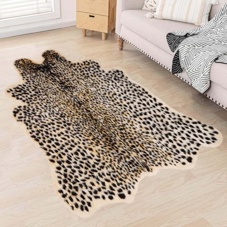 Leopard Rug,Cheetah Carpet for Bedroom, Faux Fur Cowhide Rug,5.3ft x 6.6ft