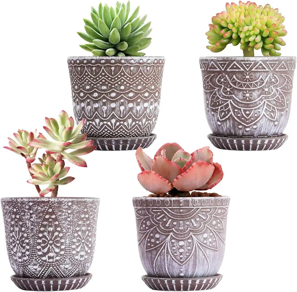Gepege Ceramic Succulent Pots, 4 Inch Small Plant Pots with Drainage
