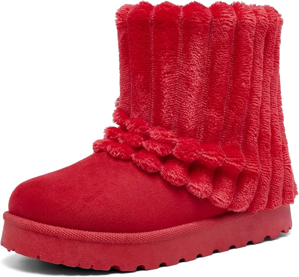 Women's Platform Suede Ankle Snow Boots Winter Warm Fuzzy and Plush Fur Lined Anti-Slip Short Pull On Cuff Boots