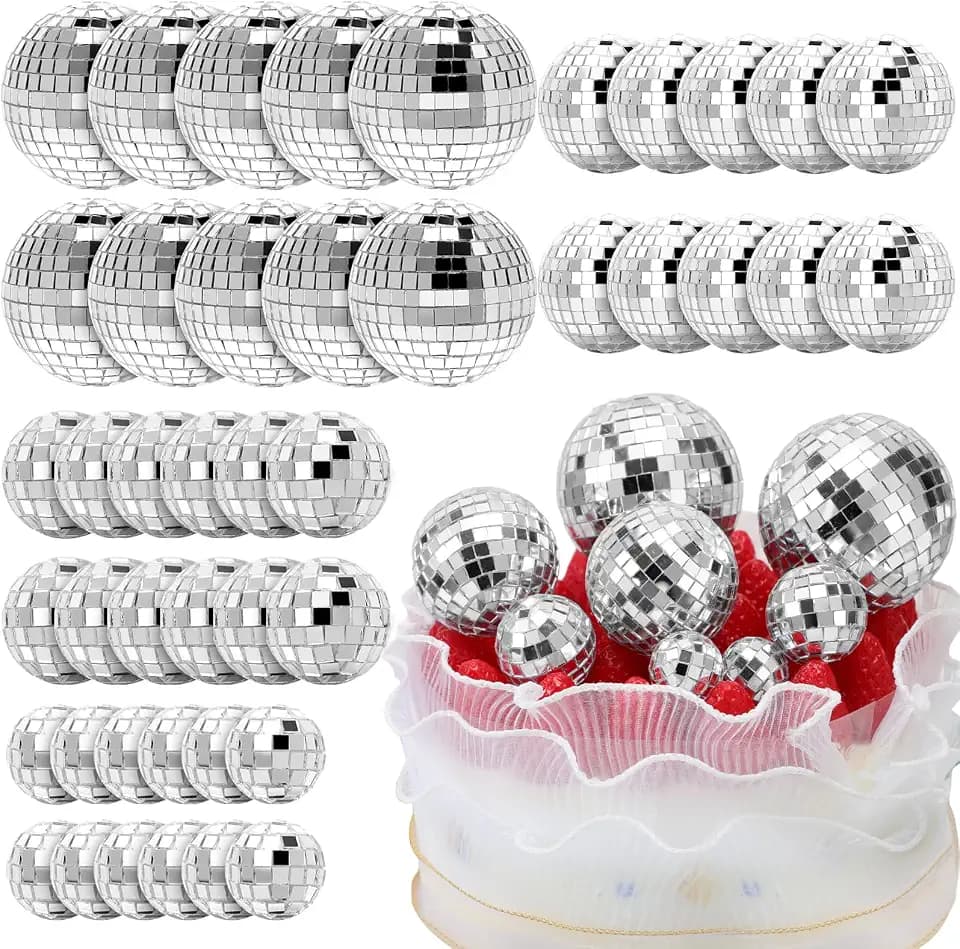 Geetery 70 Pcs Mini Disco Ball Cake Topper Decorations, 4 Sizes