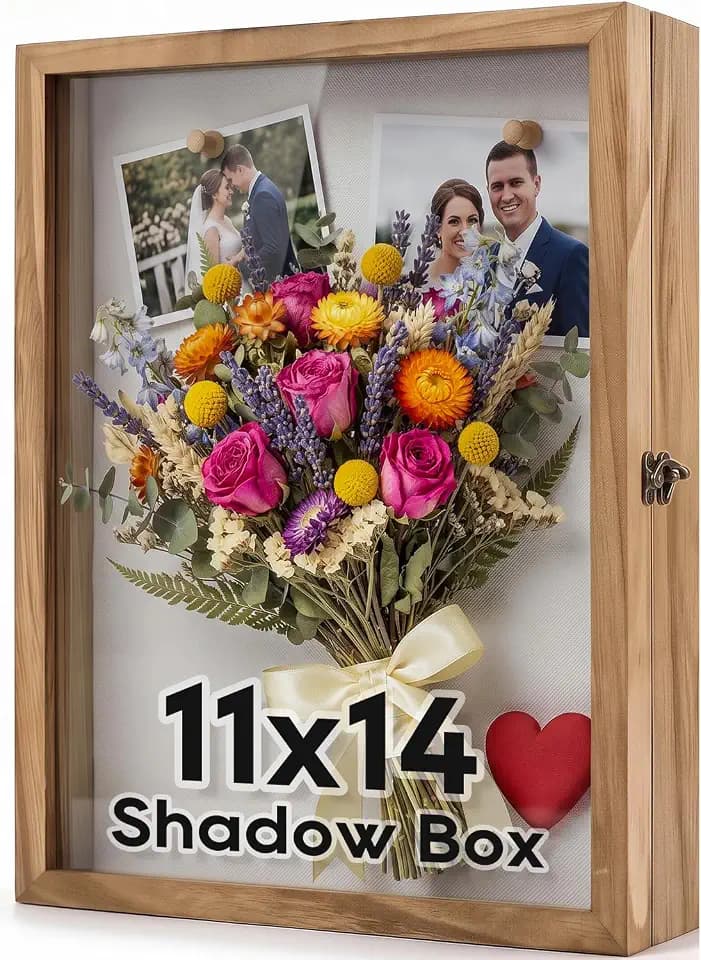 TJ.MOREE Blumen Große Schattenbox Vitrine Rahmen mit Glasfenstertür Bilderrahmen Hochzeitsstrauß Erinnerungsstücke Medaillen Fotos Erinnerungsbox für Andenken