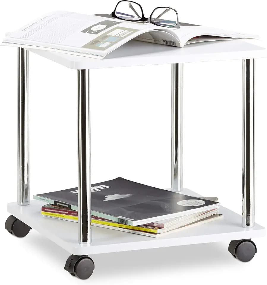 Relaxdays Beistelltisch rollbar, Allzweckwagen Holz, 4 Rollen, quadratischer Couchtisch, HxBxT: 41,5 x 40 x 40 cm, weiß