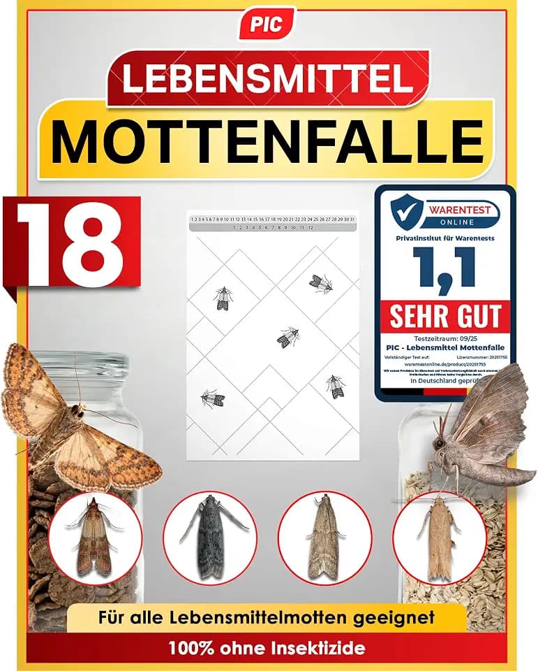 PIC Lebensmittelmotten Falle, 18 Stück Starke Pheromonfallen gegen Motten