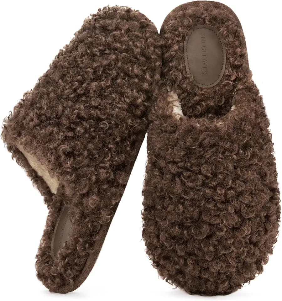 Snug Leaves Women's Scuff Slippers Furry Cute Memory Foam House Shoes