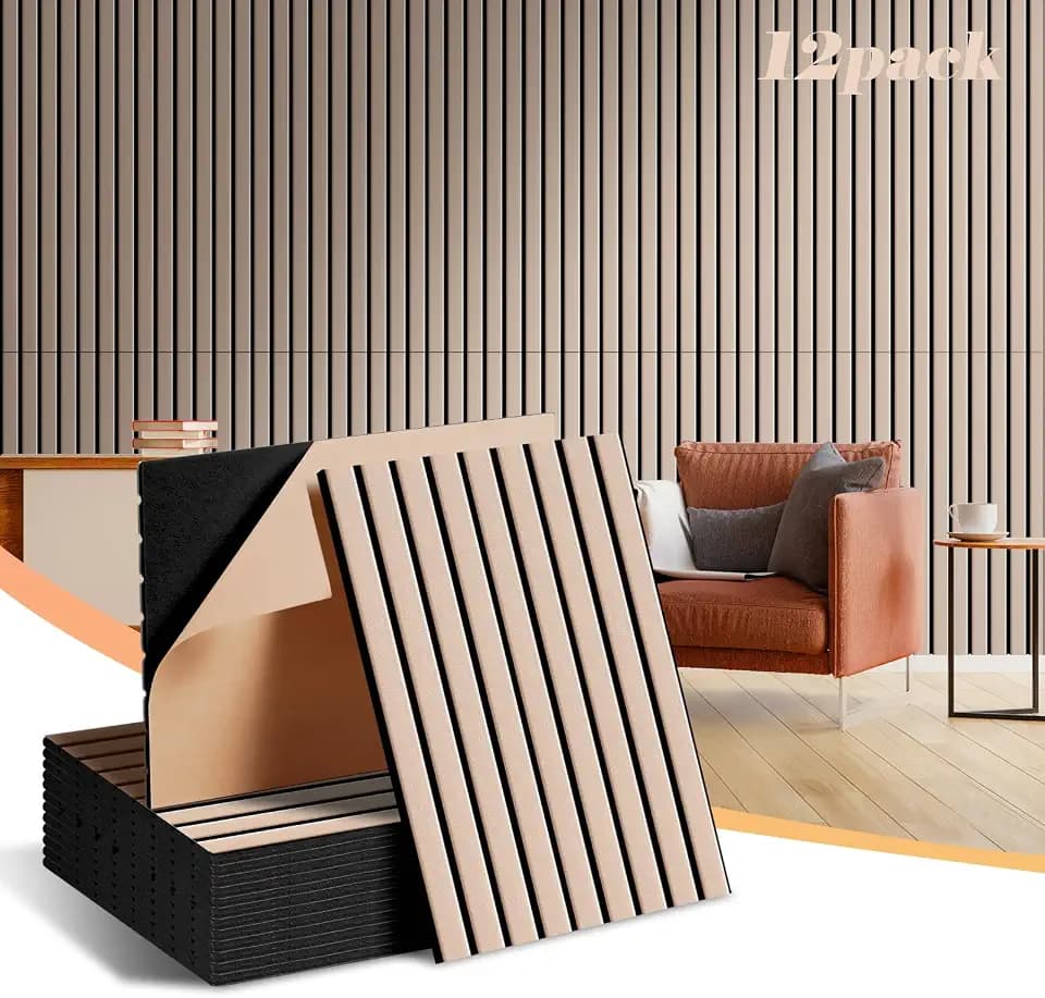 16" x 12" Acoustic Panels 12 Pack, Self-Adhesive 3D Wall Tiles Camel