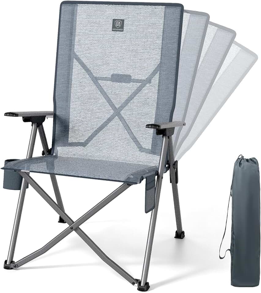 EVER ADVANCED Reclining Camping Chairs for Adult Supports 350lbs Mesh Grey