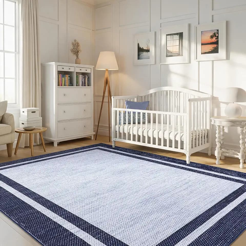 Garvee 5x7 Area Rugs Neutral Border Washable Rugs for Living Room，Navy Blue