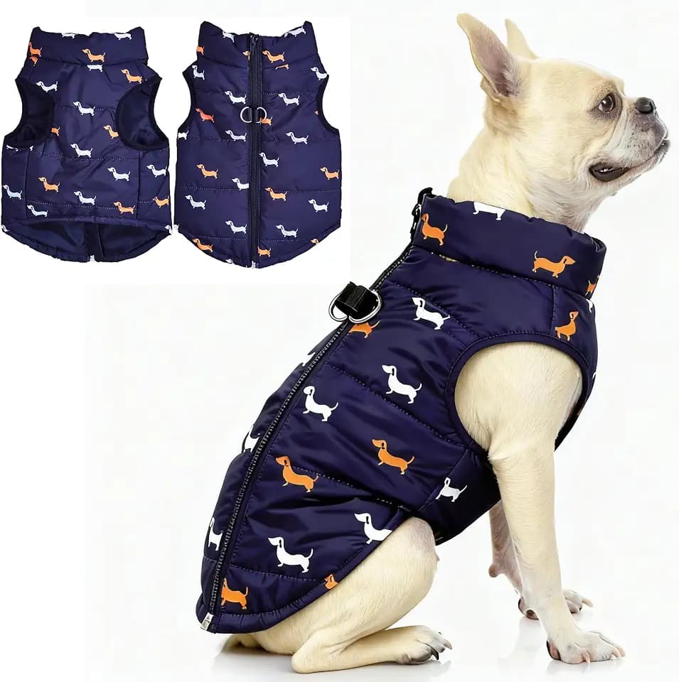 Hundemantel Winter Hundejacke Warme Hundemantel für Kleine Hunde Winddichte Hundeweste mit Geschirr Loch Schwach Wasserdicht Weihnachten Hundejacke für Chihuahua Dackel Blau S