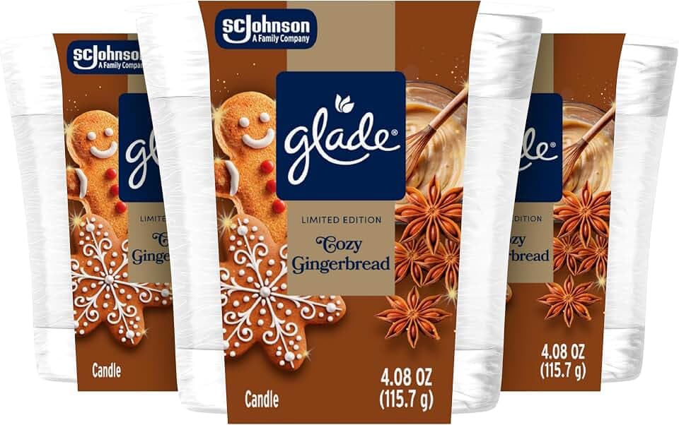 Glade Jar Candle, Cozy Gingerbread, 4.08oz., 3 Count