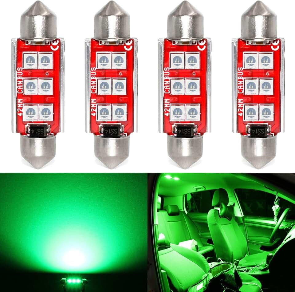 PHINLION 578 LED Bulb Green, 211-2 42mm Festoon Light, 4 Pack