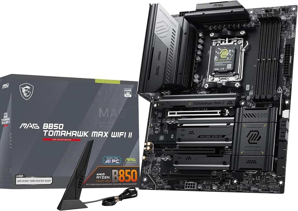 MSI MAG B850 Tomahawk MAX WiFi II Motherboard - Supports AMD Ryzen 9000/8000 / 7000 Processors, AM5-80A SPS VRM, DDR5 Memory Boost (up to 8400+ MT/s OC), PCIe 5.0 x16, M.2 Gen5, Wi-Fi 7, 5G L