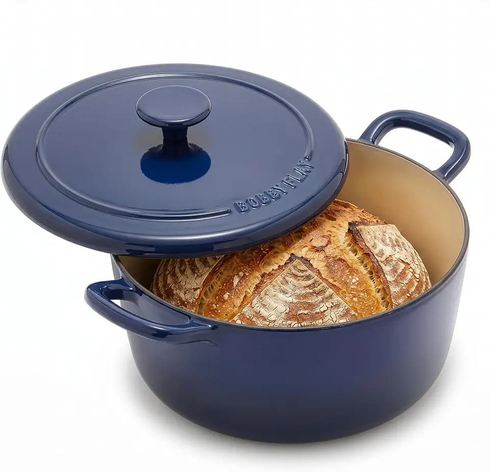 GreenPan x Bobby Flay 5.5QT Enameled Cast Iron Dutch Oven With Lid, Navy