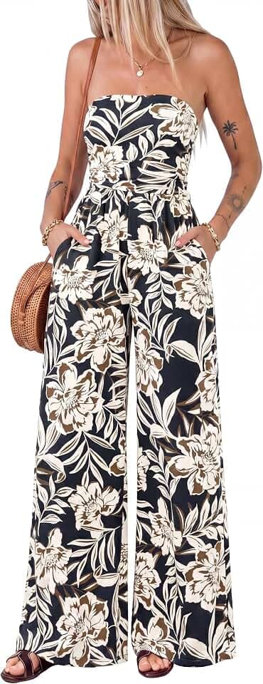 BTFBM Strapless Jumpsuits For Women Floral Rompers