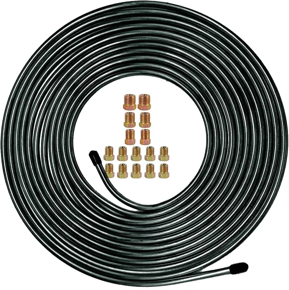 MuHize 3/16 Brake Line Tubing Kit 25Ft PVF Coated with 16 Flare Fittings