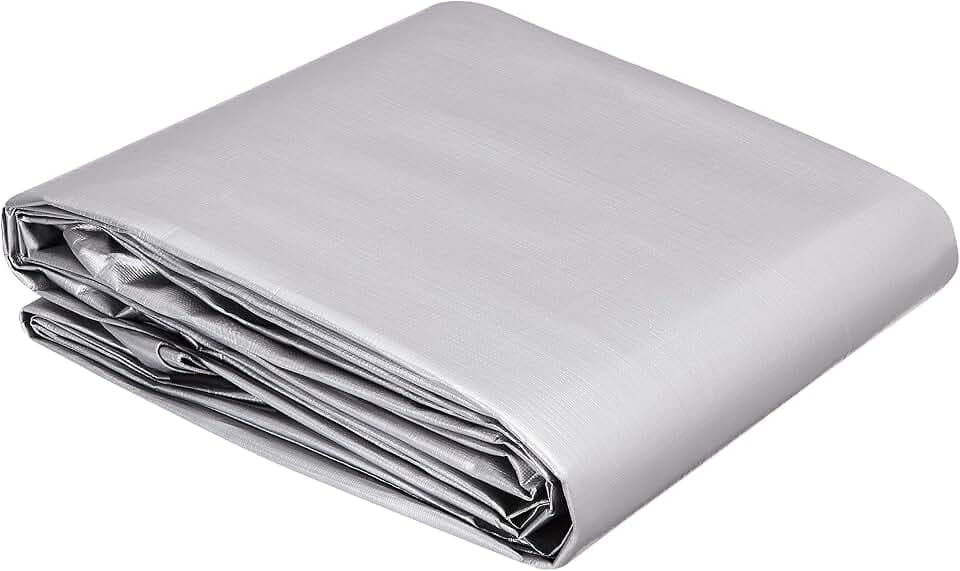 Amazon Basics Multifunktionale Polyester-Plane, Wasserdicht Abdeckung, 1 Stück, 3,6 x 6 m, 0,4 millimetre dick, 6kg, silberfarben/schwarz