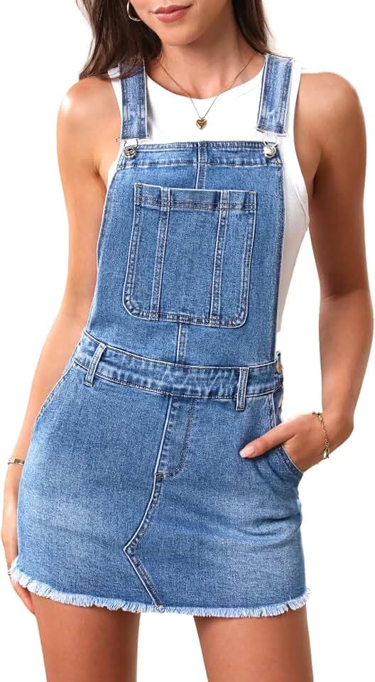ELLEVEN Denim Mini Overall Dress for Women Western Cowgirl Outfit