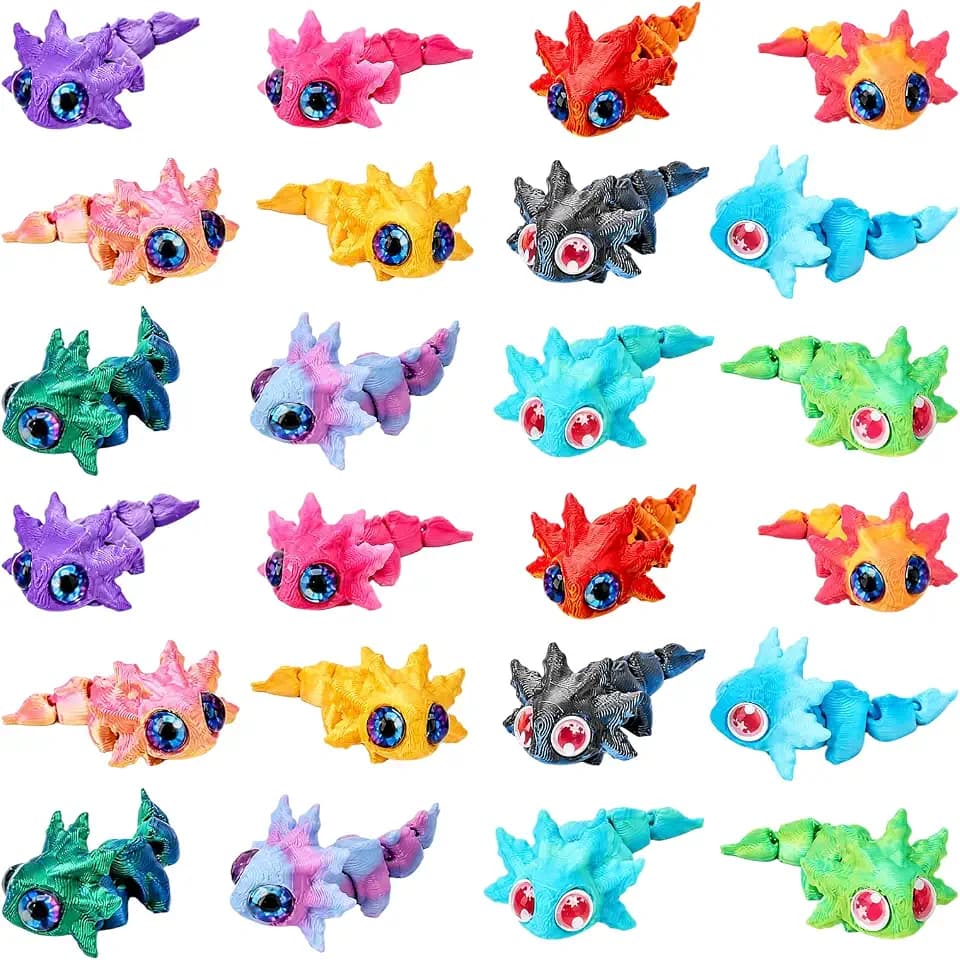 24 Pcs 3D Printed Baby Axolotl Figures