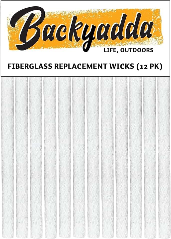 Backyadda Tiki Torch Wick Replacements, 12 Pack, Long Life Planet-Friendly Fiberglass Wicks for Tiki Torch Canisters, Table Top Lanterns, and Citronella Burning Torches. Super Absorbent.