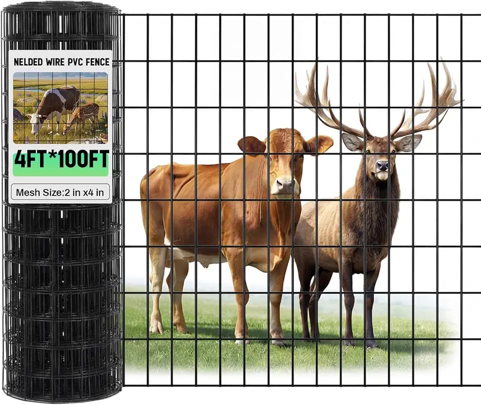Gisafai 48in X 100 ft Welded Wire Fence, 2 Inch x 4 Inch 16 Ga, Black