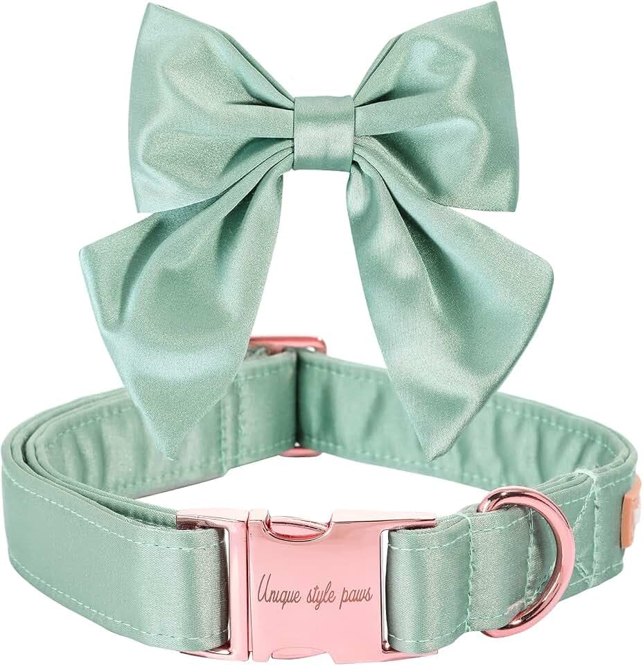 Unique style paws Hundehalsband aus Seide, einstellbar, langlebig, mit Schleife, Hochzeitsfliege, Halsband für kleine Welpen und Katzen, Größe S, Grün