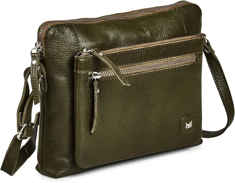 Leather Crossbody Bags for Women Small Soft Genuine Pebbled Sling Shoulder Handbag Crossover Purse with Full Adjustable Strap (Olive Nappa)