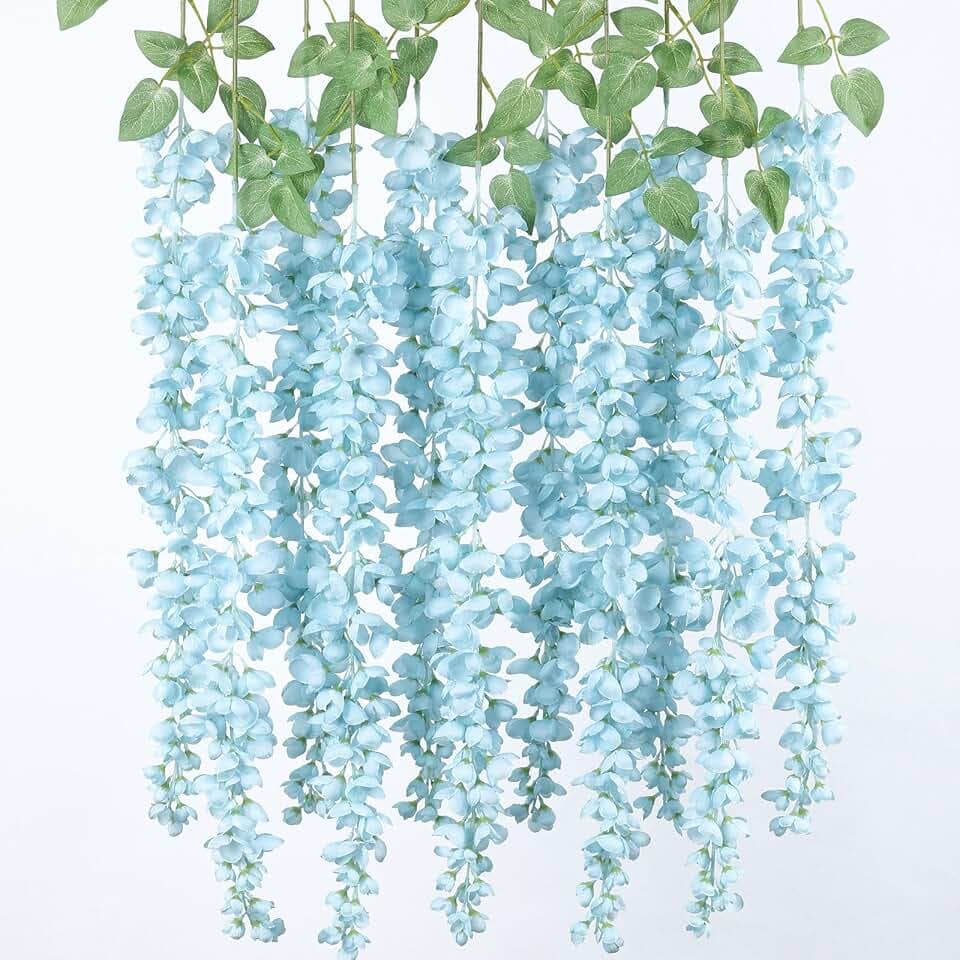 mizii 6Pcs Grey Wisteria Hanging Flowers 48" Silk Wisteria Artificial Flowers Garland Vines Fake Hanging Flowers Decoration for Wedding Flower Wall Backdrop Centerpieces Party Room Decor (Grey)