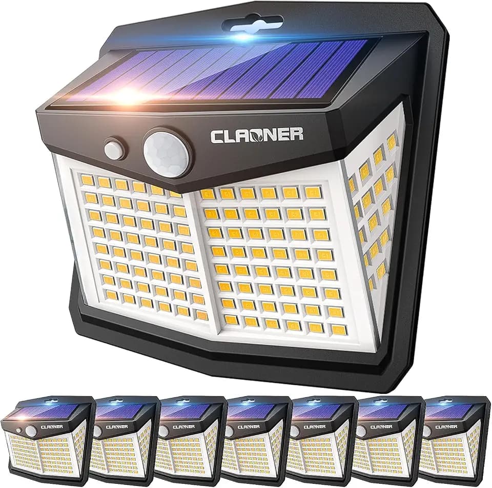 CLAONER Solar Lights Outdoor, [128 LED/8 Packs] Solar Motion Lights 3 Working Modes Solar Wall Lights with 270°Wide Angle Wireless IP65 Waterproof Motion Sensor Outdoor Deck Lights, Warm White