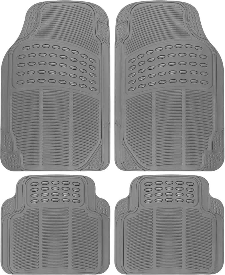 BDK 3-Piece Gray Rubber Floor Mats (Front + Rear), Heavy Duty Universal Fit Liners for Cars SUVs Trucks Vans, All Weather Protection Anti-Slip Nibs, Flexible Contours Fits Most Vehicles