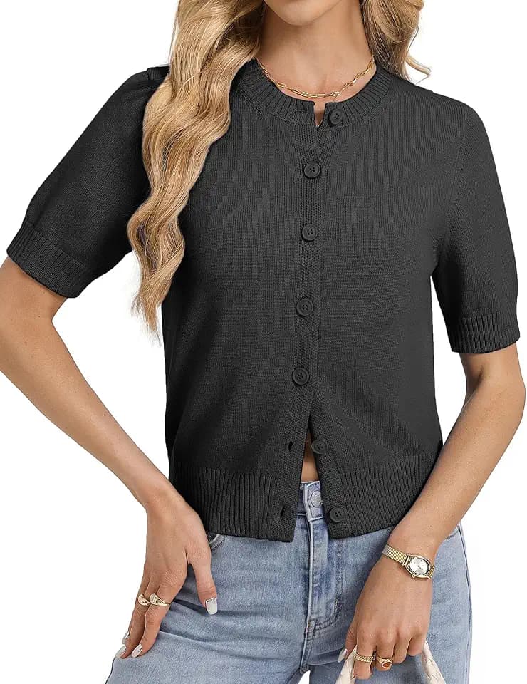 GRACE KARIN Womens Casual Short Sleeve Cardigan, Summer Button Up Sweater