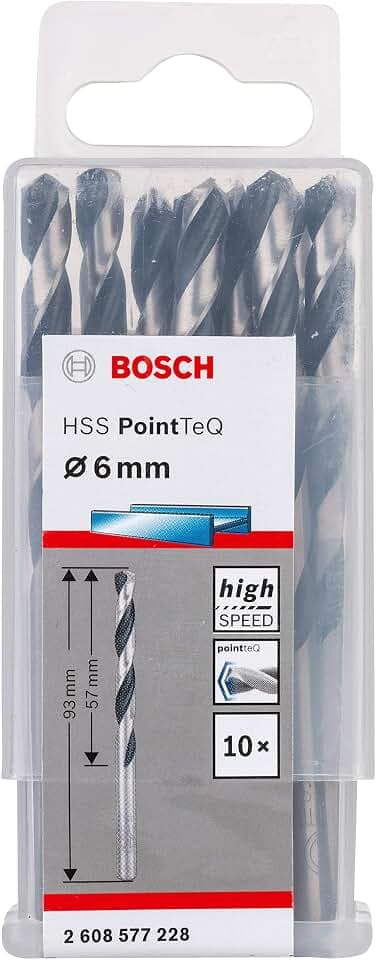 Bosch Professional 10 Stück HSS Spiralbohrer PointTeQ (für Metall, 6 x 57 x 93 mm, Zubehör Bohrschrauber)