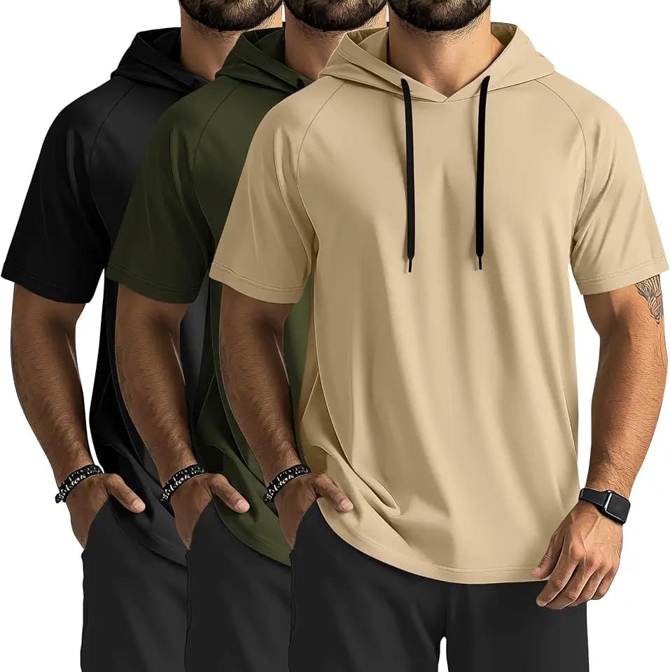 Ficerd 3 Pack Men's Short Sleeve Workout Hoodies