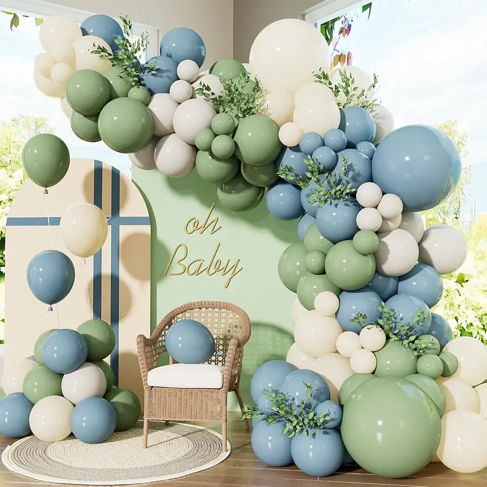 Dusty Blue Sage Green Balloon Arch Kit, Sage Green and White Balloon