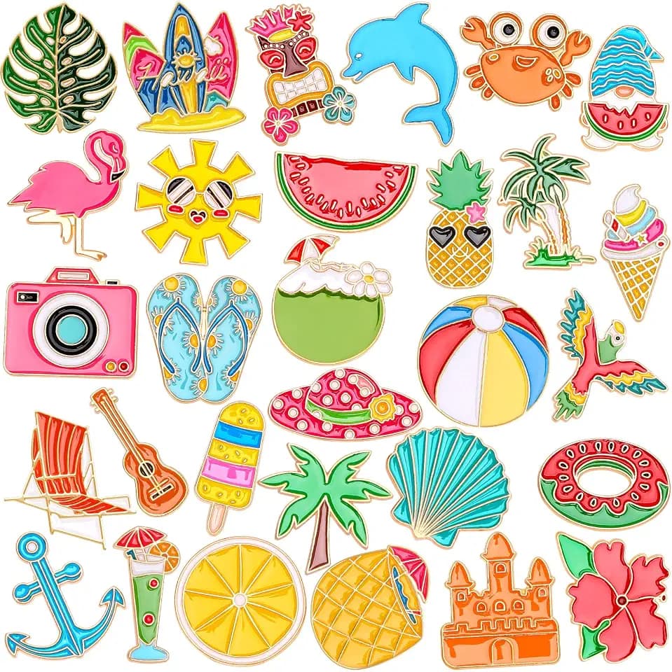 SANNIX 60Pcs Summer Enamel Pins, Bulk Hawaiian Lapel Pins for Backpacks