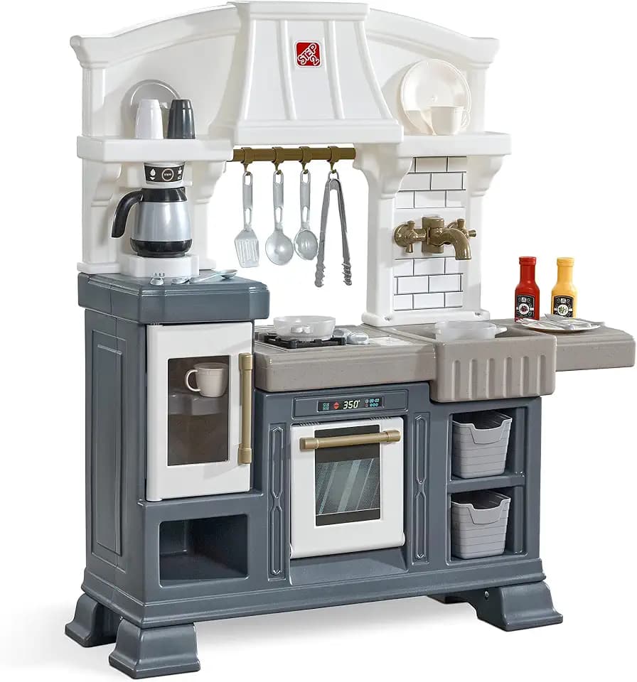 Step2 Gilded Gourmet Kids Kitchen Playset, Indoor/Outdoor Kitchenette, Interactive Play with Lights and Sounds, Made of Durable Plastic, Includes 20 Piece Toy Accessories, for Toddlers 2+ Years Old