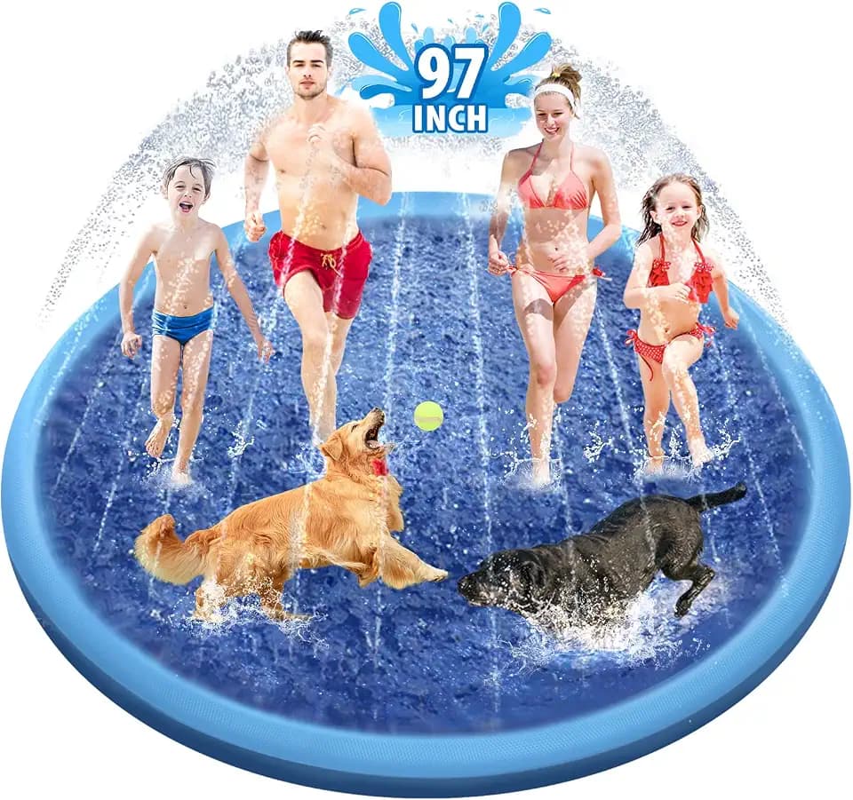 Raxurt Splash Pad, 97in Anti-Slip Splash Pad for Kids Dogs Thickened Durable Bath Pool Pet Summer Outdoor WaterToys Backyard Fountain Play Mat, Blue