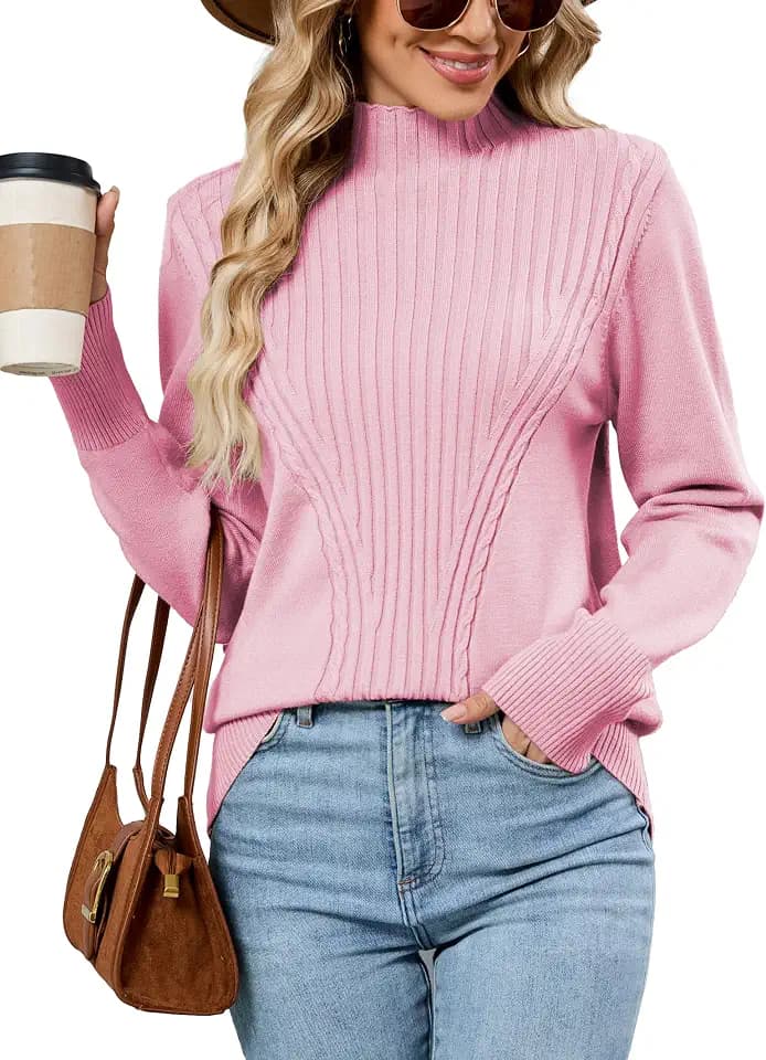 Famulily Langärmeliger Pullover mit Stehkragen für Damen, Herbst, Winter, Rippstrick, weicher Damen-Pullover