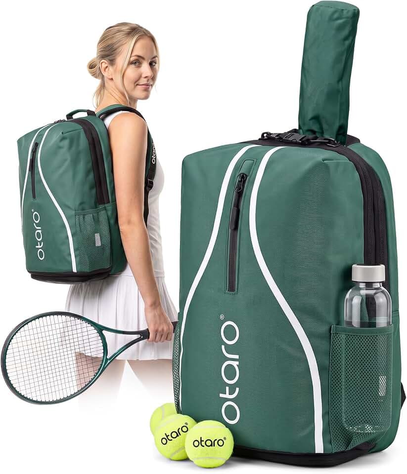 Otaro Tennis Rucksack mit Schuhfach & Laptopfach | 30 L | Tennistasche Herren & Damen inkl. Regenschutz | Tennisschläger Tasche für 2 Rackets | Tennisrucksack Kompakt & Alltagstauglich