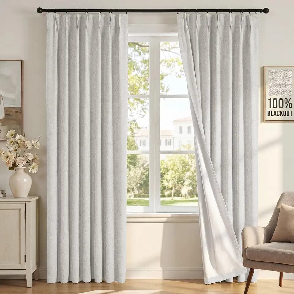 H.VERSAILTEX Ivory Pinch Pleated 100% Blackout Curtains 90 Inches Long