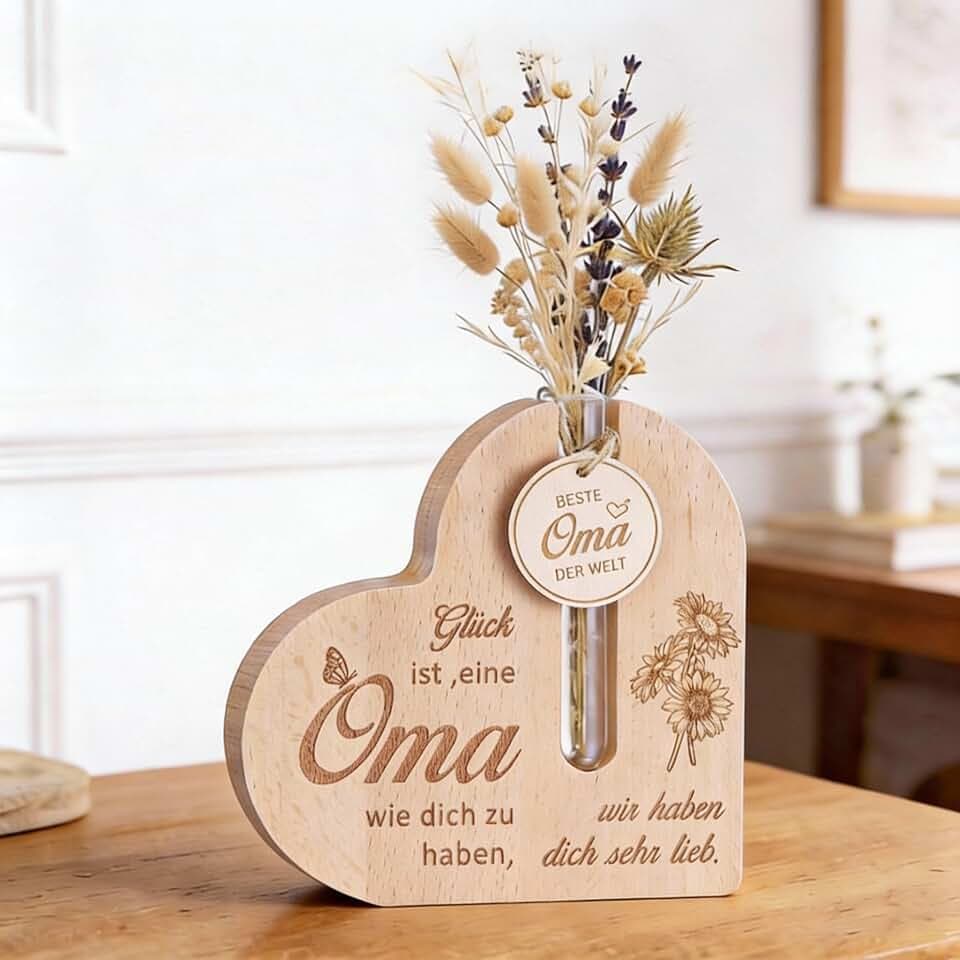 Geiserailie Geschenke für Oma Holz Herzvase mit Gravur | Beste Oma Geschenk, Für Weihnachten, Geburtstagsgeschenk, Muttertagsgeschenk, Für Schwiegermutter Uroma Großeltern