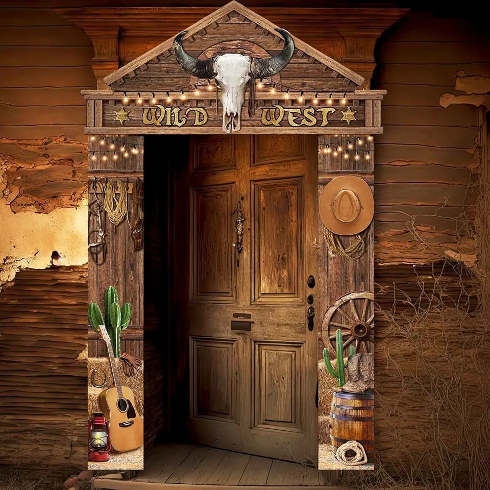 Funnymoom 3 Pcs Western Cowboy Party Door Decoration Wild West Porch Banner