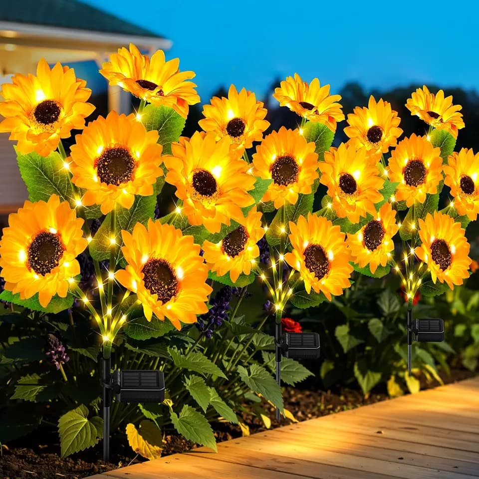 Solar Sunflower Lights Outdoor Garden Decor, 3 Pack Upgraded 18 Bright Sunflowers, Solar Flower Lights Waterproof for Garden, Flower Bed, Yard, Pathway, Patio Decor, Gift for Women, Mom, Grandma